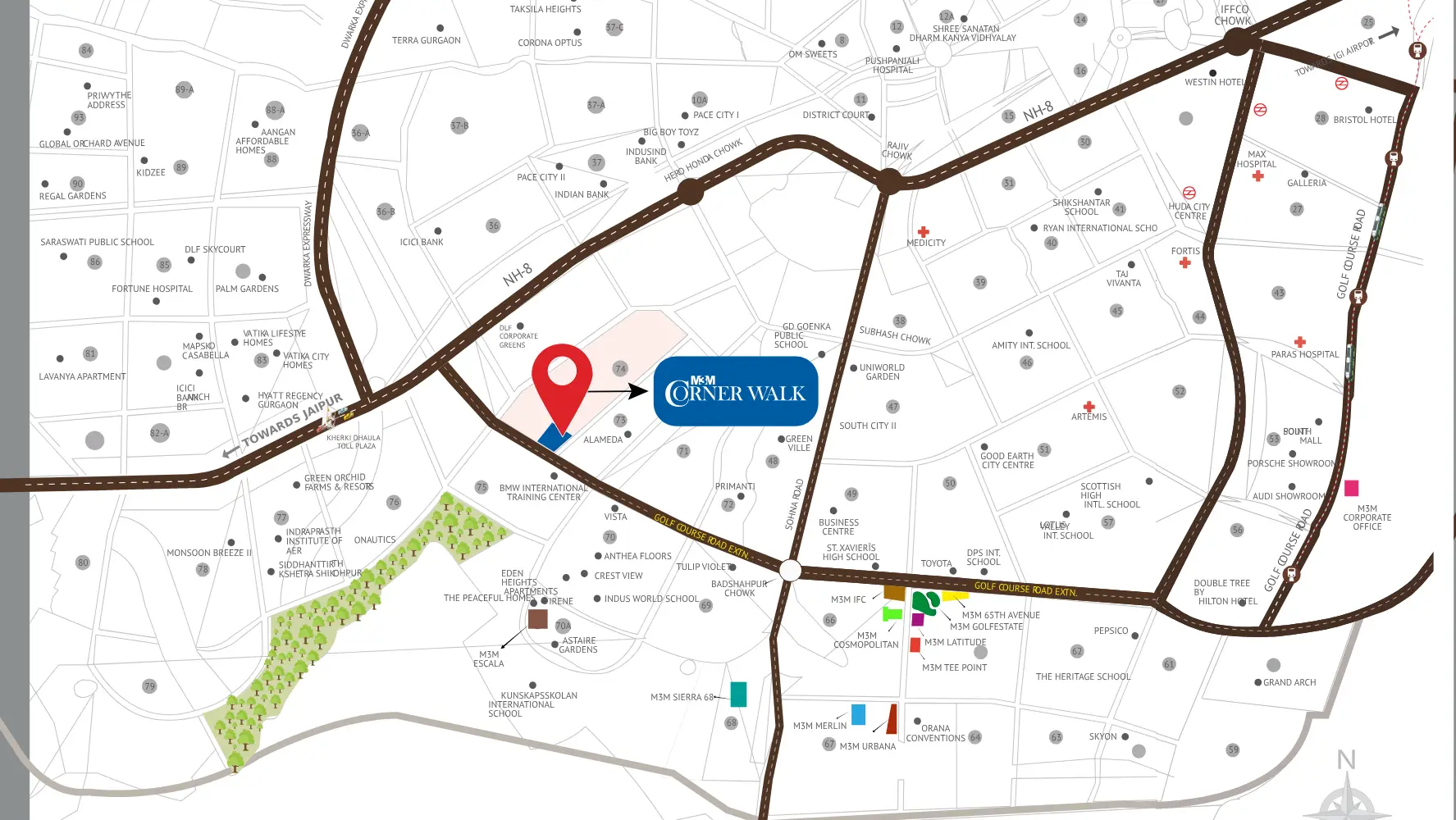 Location Map of M3M Corner Walk